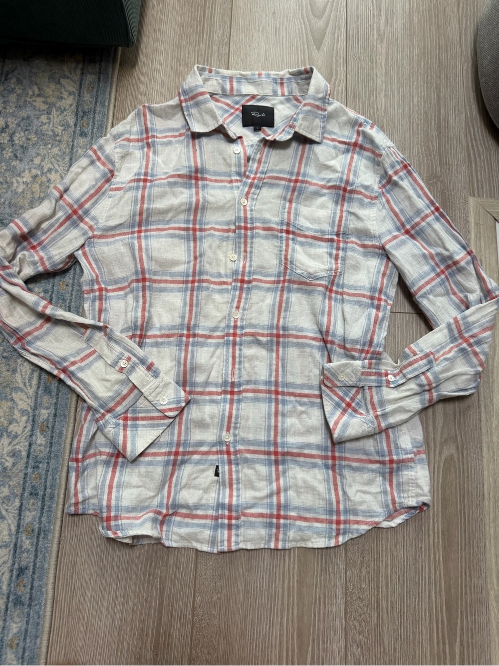 Men’s Rails Wyatt Standard Fit Long Sleeve Plaid Button Down Flag Blue white red